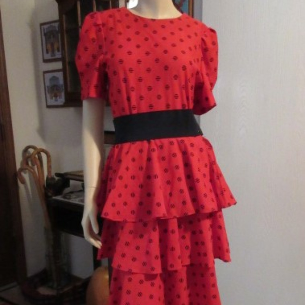 JENNY PETITES LAYERED RED DRESS Polyester 2 Pc.